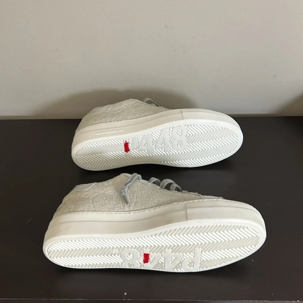 P448 Thea Leather Lifestyle Casual And Fashion Sneakers White Silver Sz 41 US 11
